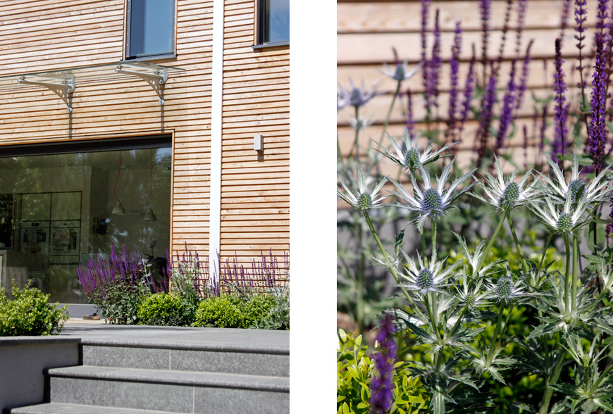 dark grey granite paving sets off this greencube garden design in speldhurst, kent