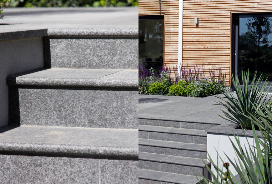 bullnose steps deliver a modern and classy feel in our greencube garden design in spelhurst, kent