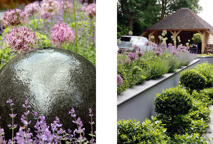 this stunning granite water feature creates a focal point in our tunbridge wells, kent garden design by greencube